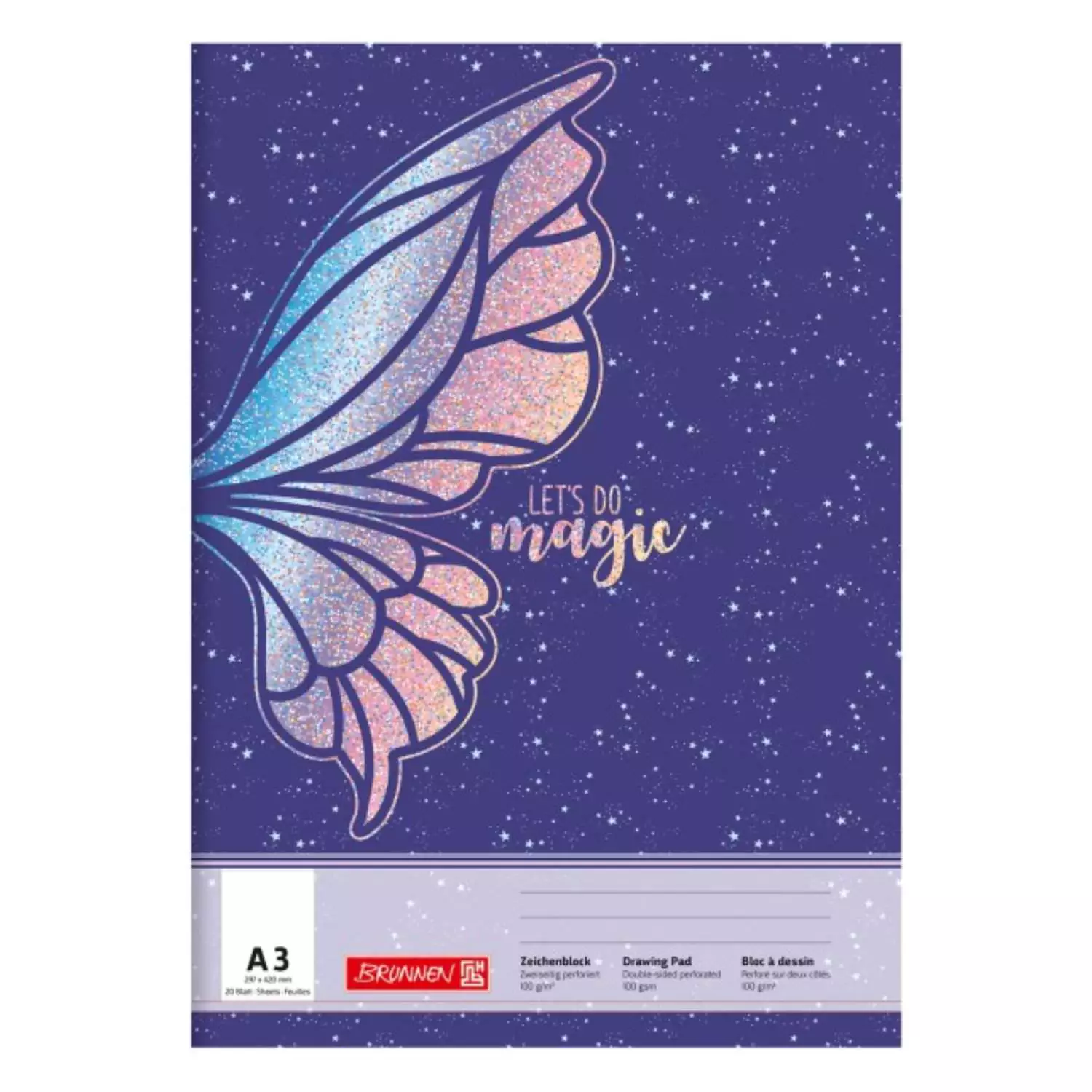 Brunnen Zeichenblock A3, 20 Blatt, Magic Butterfly