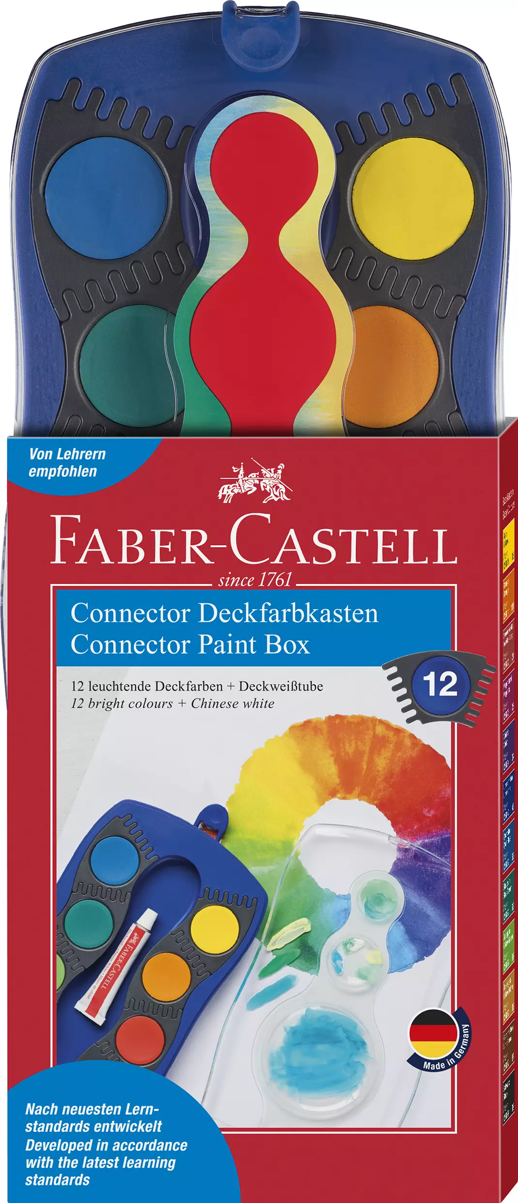 Faber-Castell CONNECTOR Farbkasten - 12 Farben, inkl. Deckweiß, blau