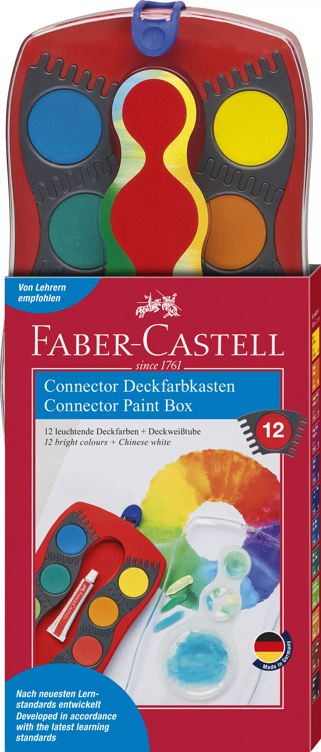 Faber-Castell CONNECTOR Farbkasten - 12 Farben, inkl. Deckweiß, rot