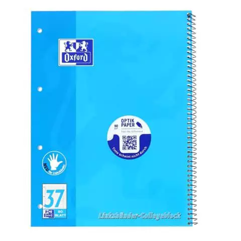 Oxford Collegeblock Lin.37 - A4+, 80 Blatt, 90 g/qm, 4-fach Lochung