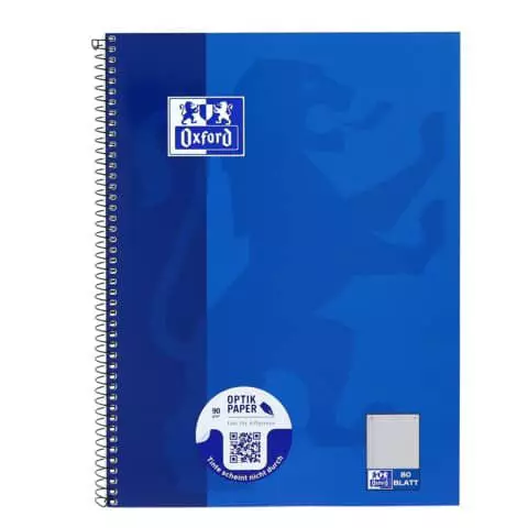 Oxford Collegeblock Schule - 90 g/qm, A4+, kariert, 80 Blatt, Rand links, perforiert, 4-fach Lochung, nachtblau 