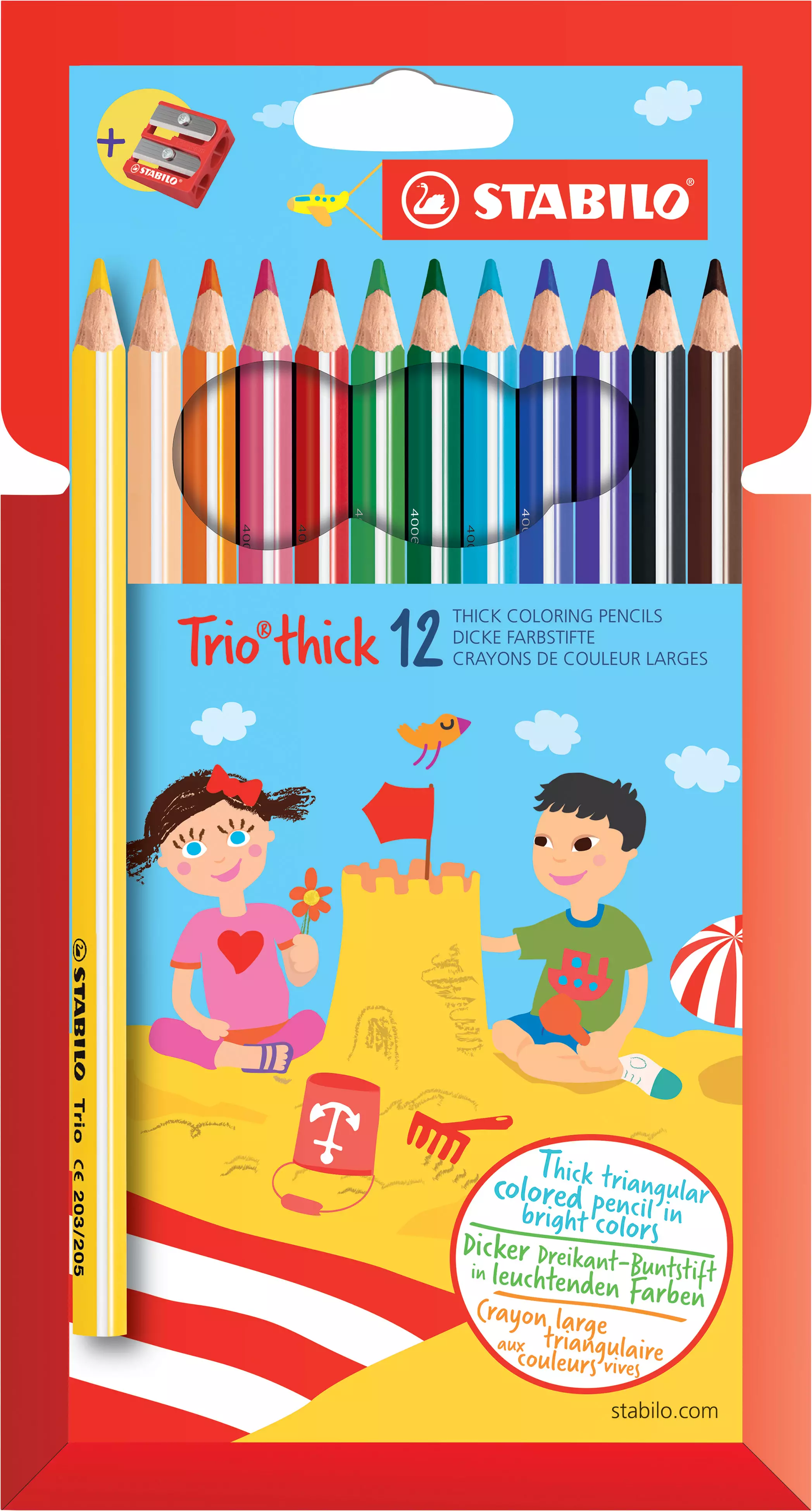 Stabilo Dreikant-Buntstift - Trio dick - 12 Farben und Spitzer