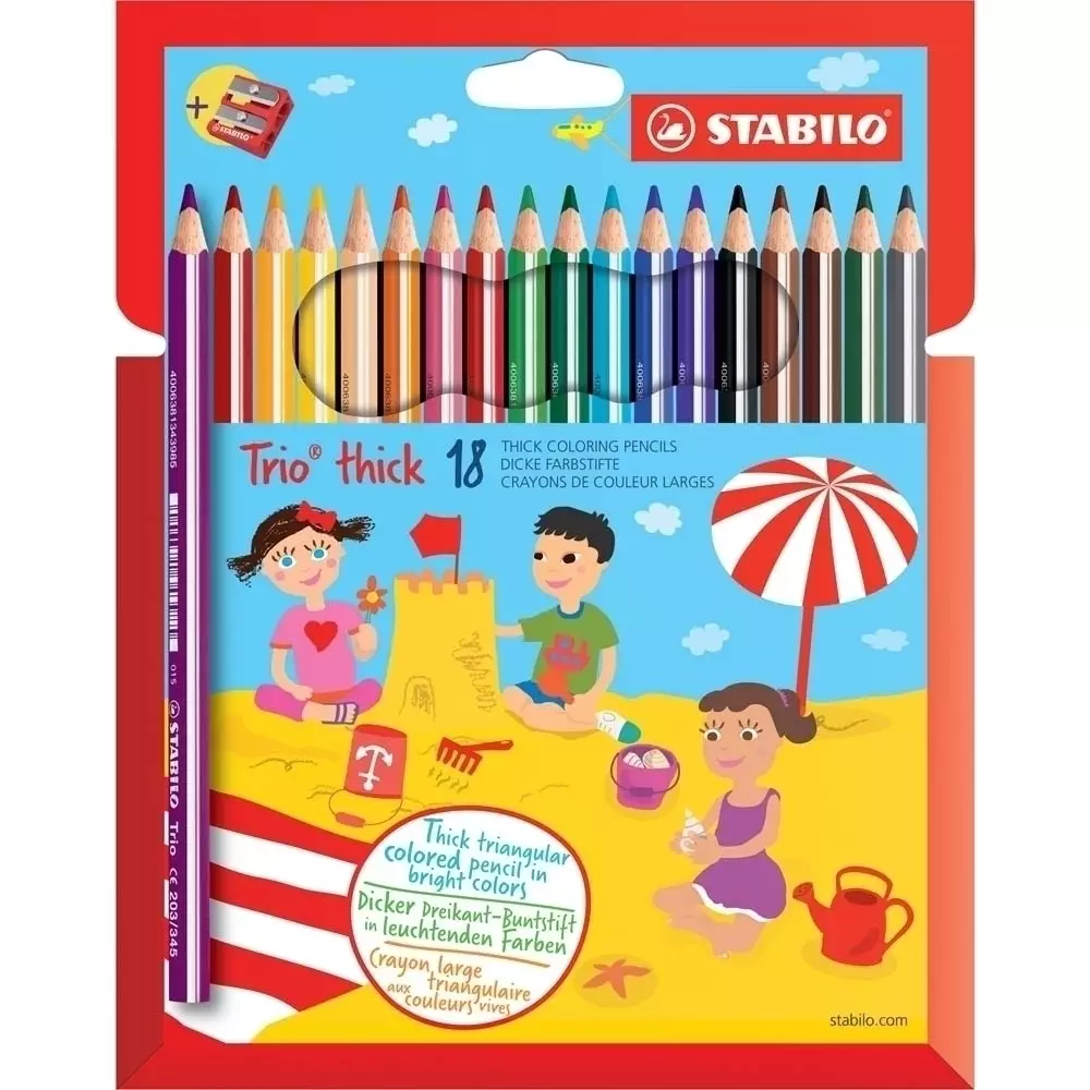 STABILO - Dreikant-Buntstifte - Trio dick - 18er Etui inkl. Spitzer