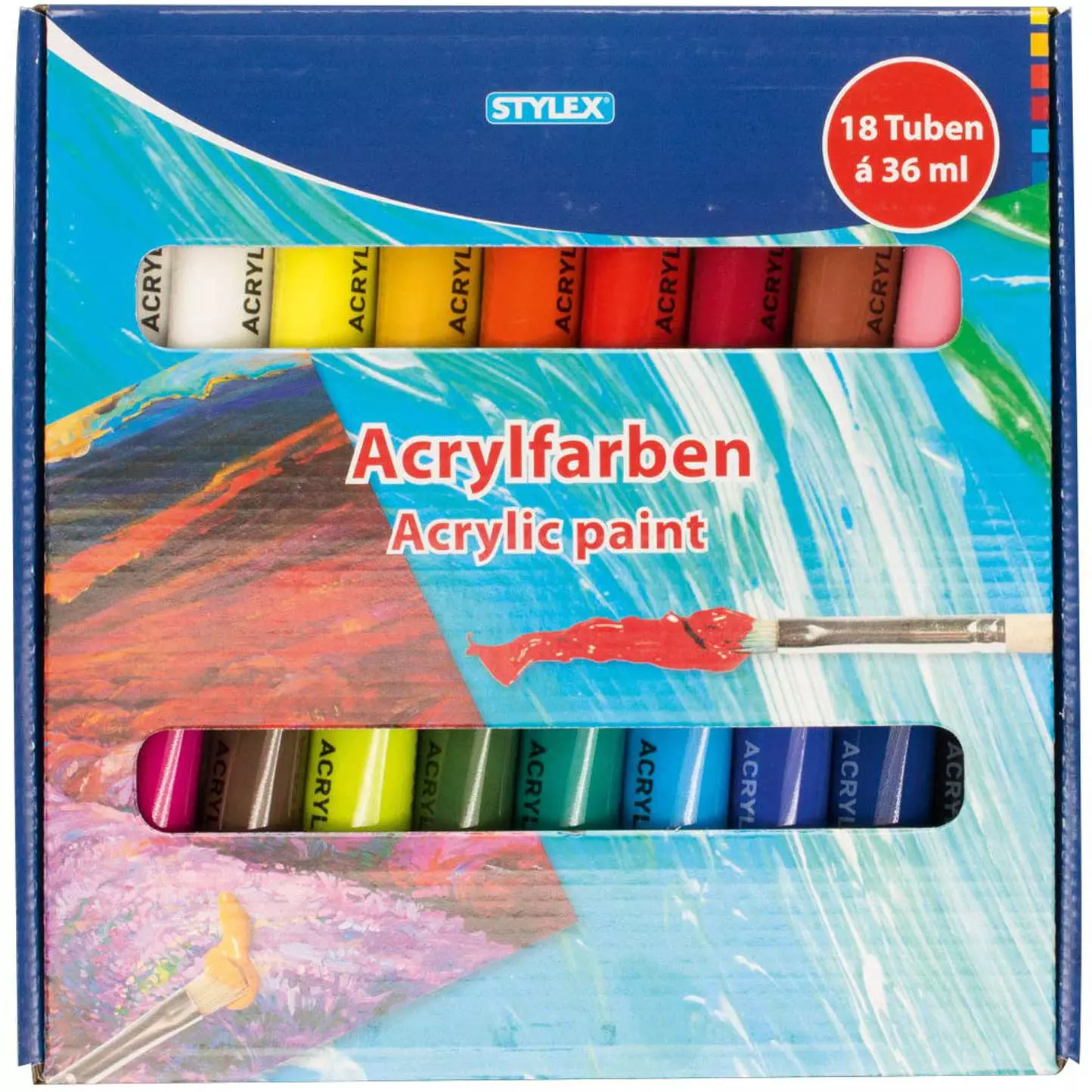 Stylex Acrylfarben, 18 Tuben á 36 ml