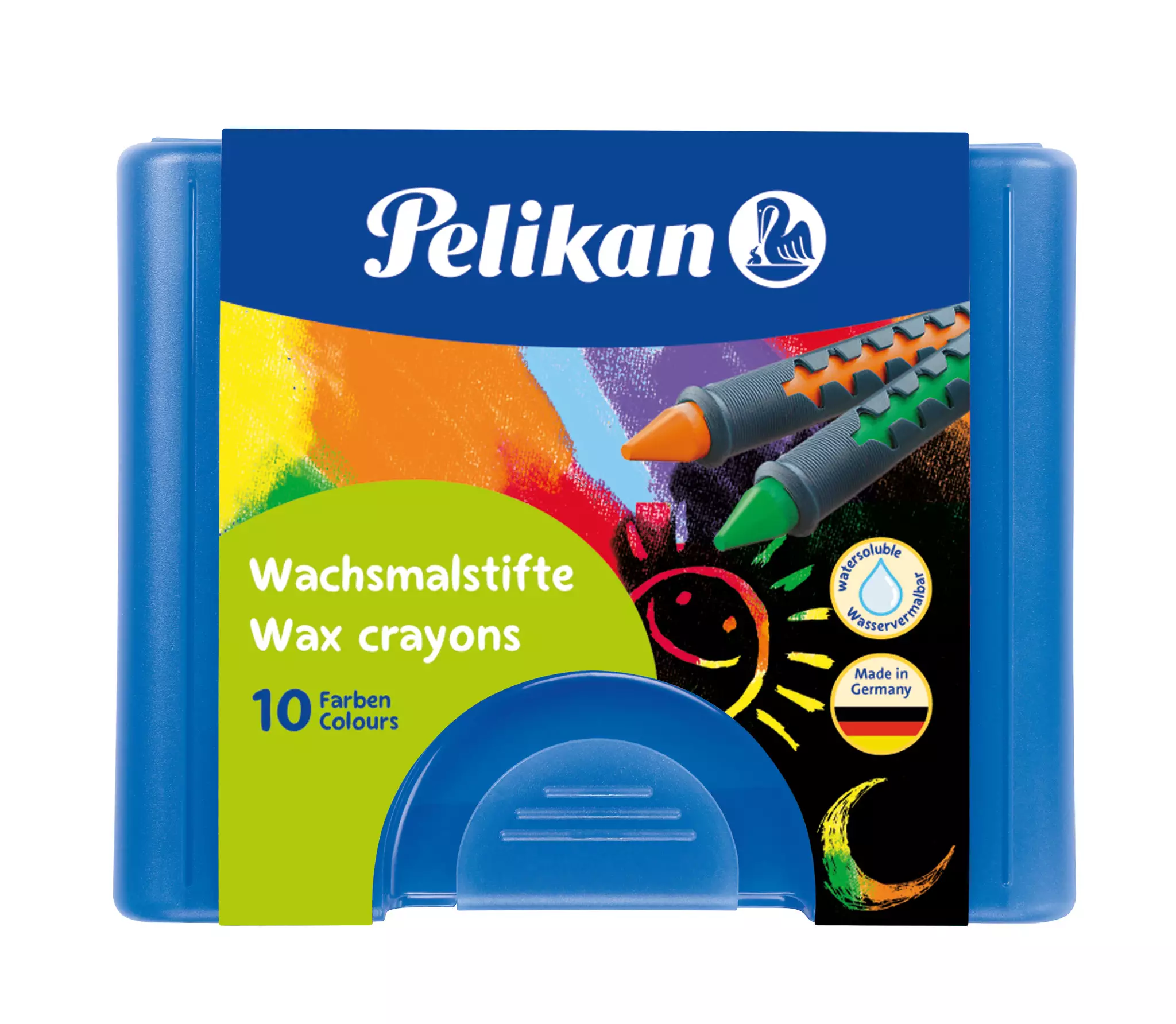 Pelikan Wachsmalstift 655/10 - 10 Farben sortiert, rund, Box mit 10 Stiften + 1 Schaber