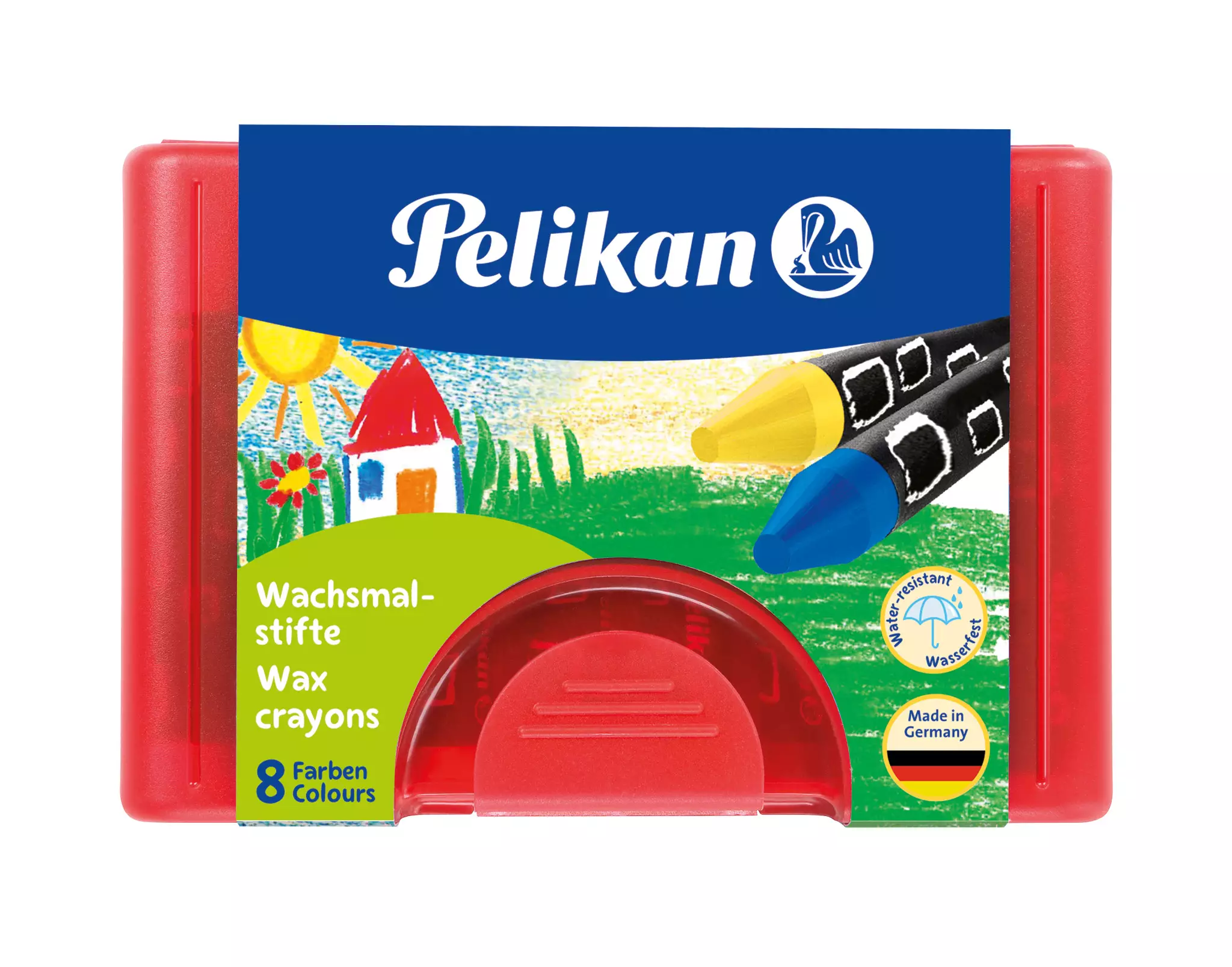 Pelikan Wachsmalstift 665/8 - 8 Farben sortiert, rund, Box mit 8 Stiften + 1 Schaber