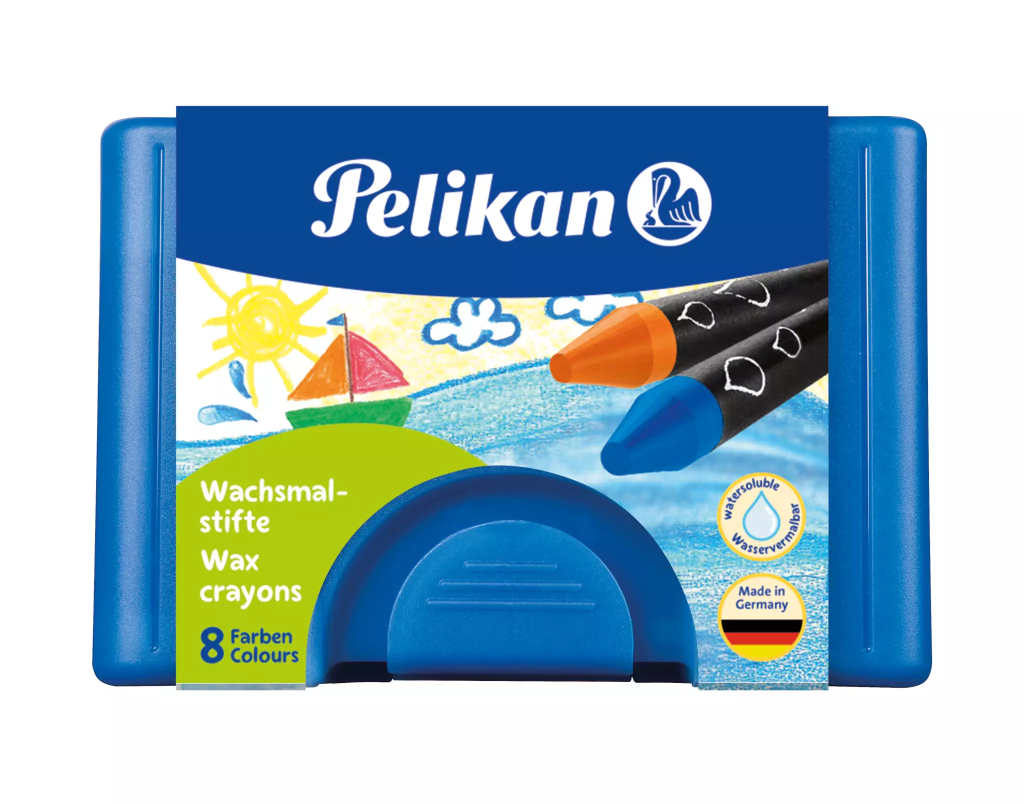 Pelikan Wachsmalstift 666/8 - 8 Farben sortiert, rund, Box mit 8 Stiften + 1 Schaber