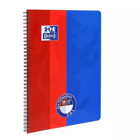 Oxford Collegeblock DUO - A4+, kariert und liniert, 80 Blatt, 90 g/qm, 4-fach Lochung, 2 Ränder