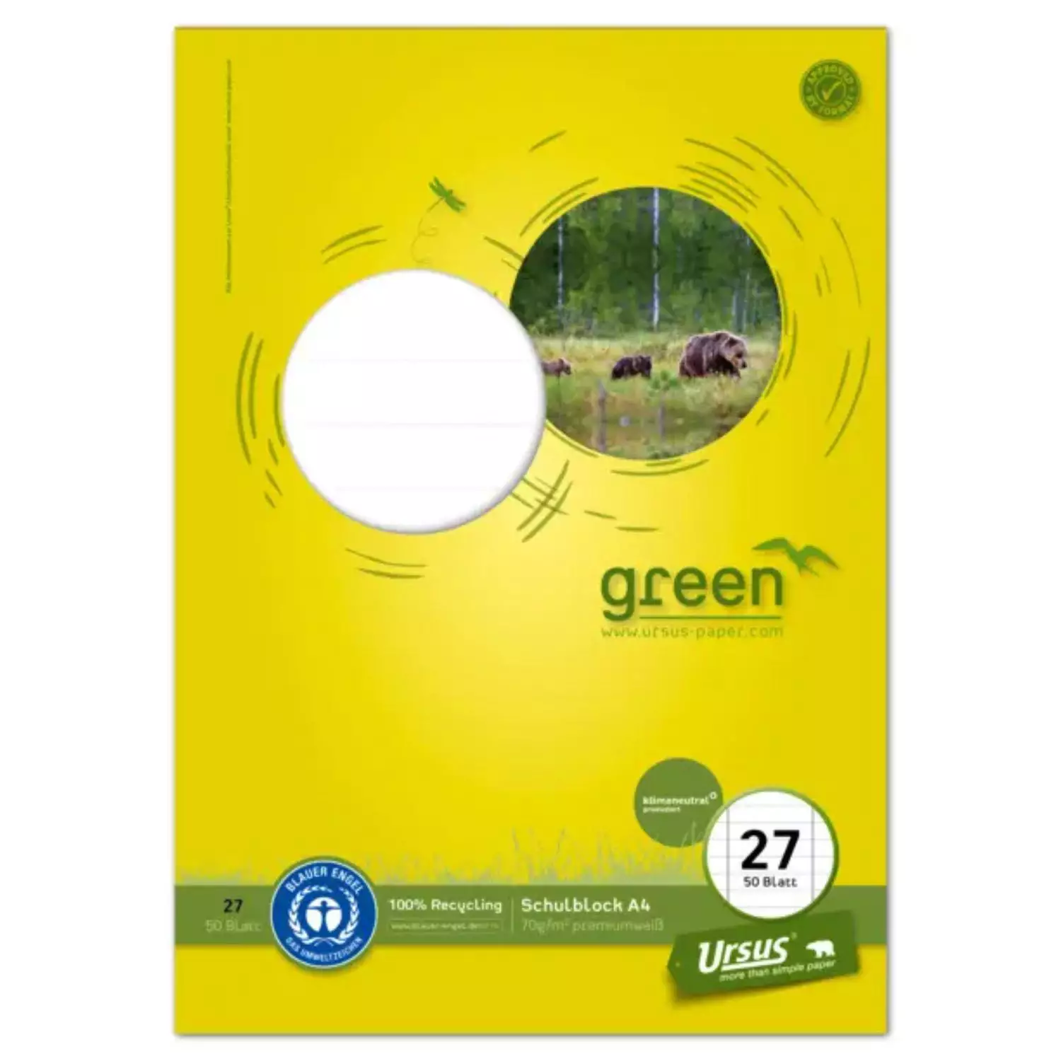 Staufen Schulblock Blauer Engel, Lineatur 27, DIN A4, gelocht