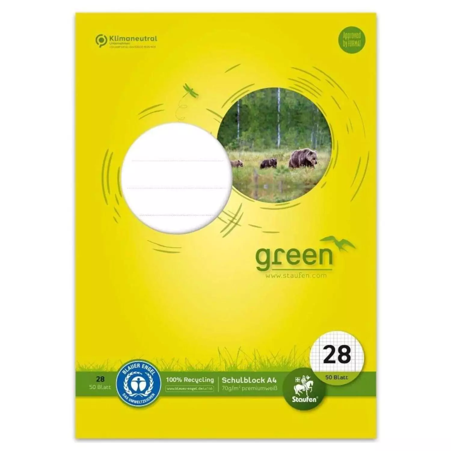 Staufen Schulblock Blauer Engel, Lineatur 28, DIN A4, gelocht