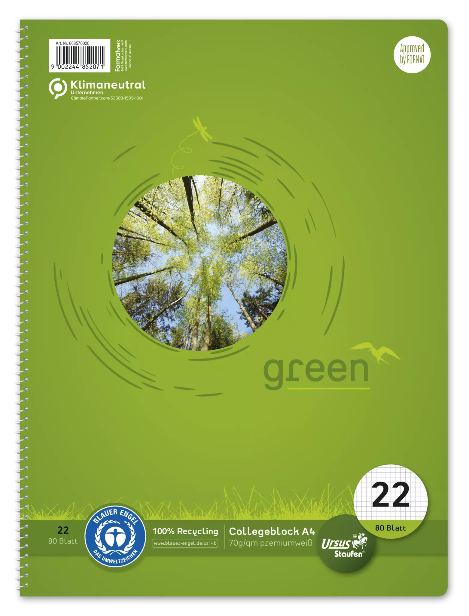 STAUFEN GREEN Collegeblock A4 80 Blatt - Lineatur 22