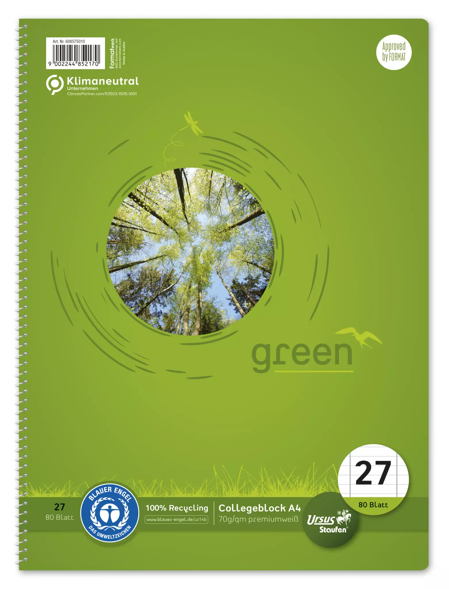 STAUFEN GREEN Collegeblock A4 80 Blatt - Lineatur 27