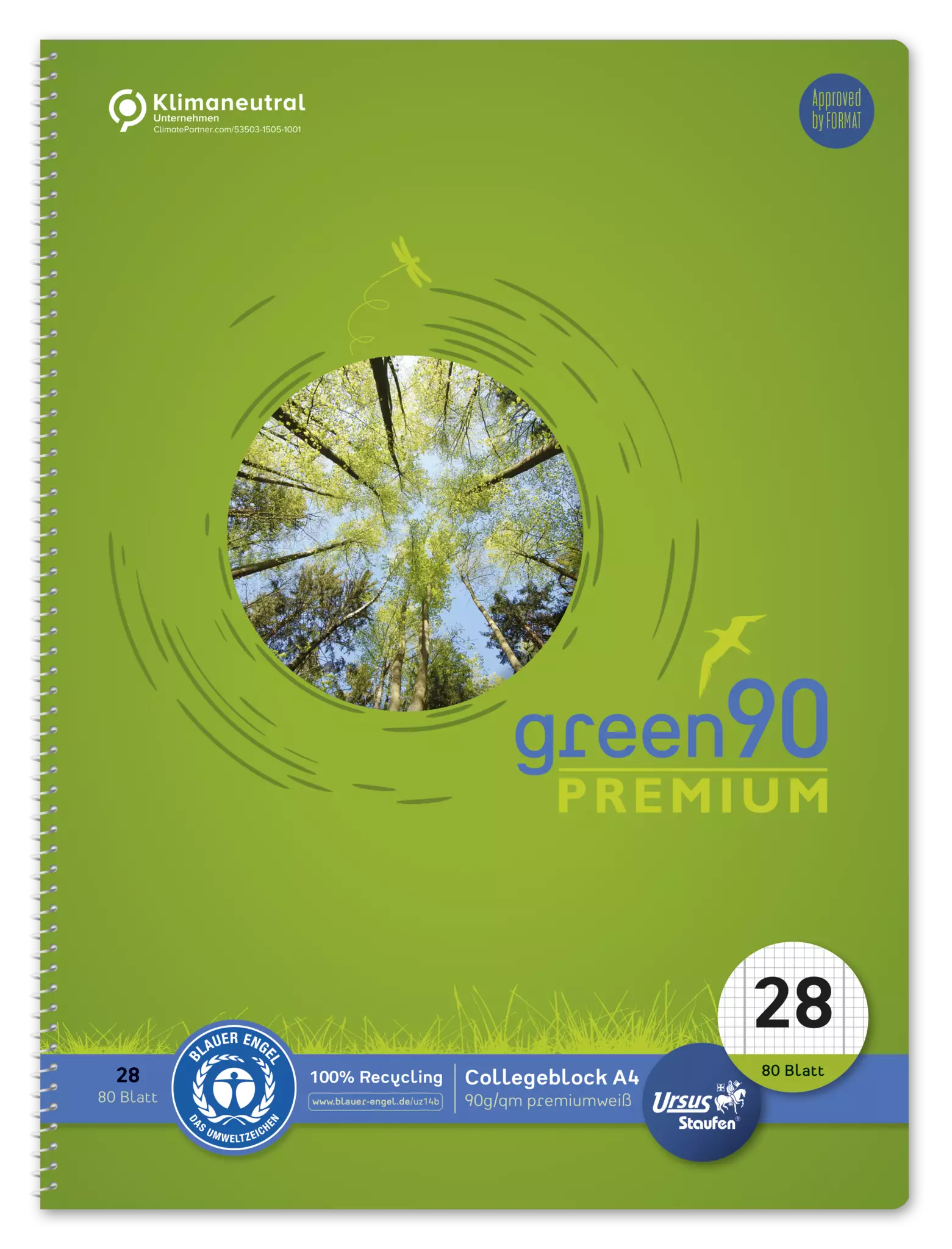 STAUFEN GREEN Premium Collegeblock 4A 80 Blatt - Lineatur 28