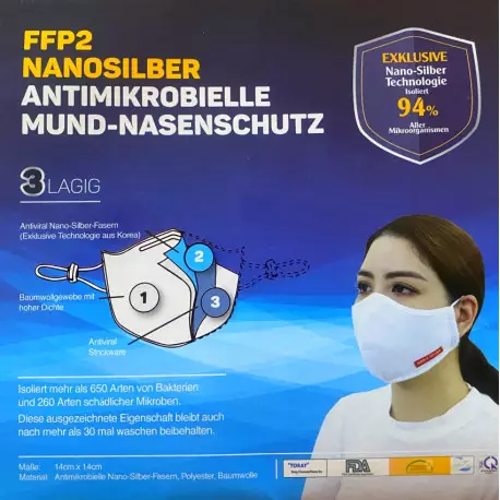 2x Antiviren Schutzmaske aus Baumwolle mit Nano-Silber (FFP2) (2er Pack)